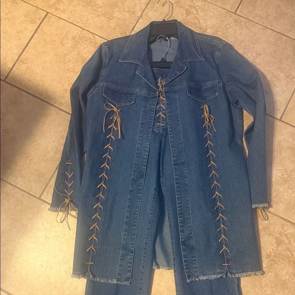 Stylish Denim Pantsuit with Lace-Up Details